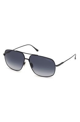 Tom Ford John 62mm Oversize Aviator Sunglasses in Shiny Black/Gradient Blue