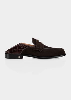 Men's Flat Crosta Leather Backless Penny Loafers