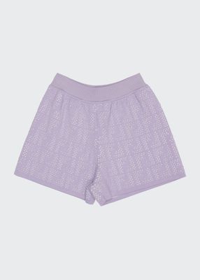 Girl's Allover Logo Intarsia Knit Shorts, Size 8-12