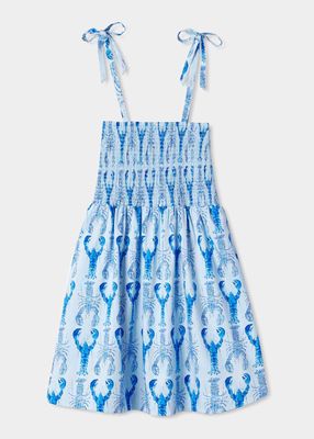 Girl's Hadley Smocked Dress - Gingham Lobsters Print, Size 2-14