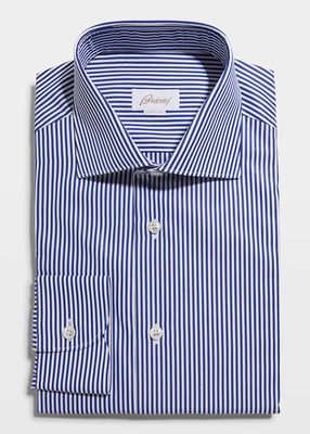 Men's Bangal Stripe Cotton Long Sleeve Dress Shirt