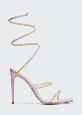 Cleo 105mm Strass Snake-Wrap Sandals