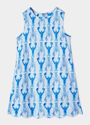 Girl's Piper Scalloped Dress - Gingham Lobsters Print, Size 2-14