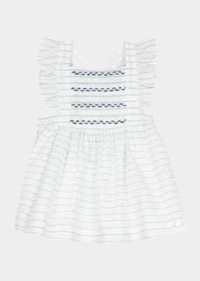 Girl's Stripe Embroidered Dress, Size 6M-12M
