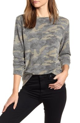 Loveappella Camo Print Brushed Long Sleeve Top in Green Camo