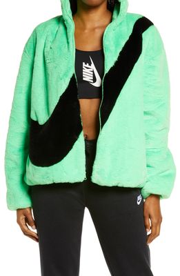 NIKE Sportswear Faux Fur Jacket in Poison Green/Black
