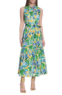 DONNA MORGAN FOR MAGGY Floral Sleeveless Shirtdress in Soft White/Lima Green