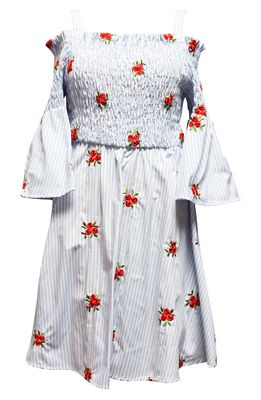 Ava & Yelly Kids' Embroidered Smocked Bell Sleeve Dress in Light Blue