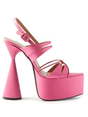 D'accori - Belle Cone-heel Satin Platform Sandals - Womens - Pink