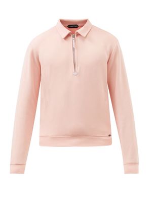 Tom Ford - Zip-neck Loop-back Jersey Polo Sweater - Mens - Pink