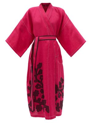 Vita Kin - Mitsuko Floral-appliqué Linen Wrap Dress - Womens - Pink