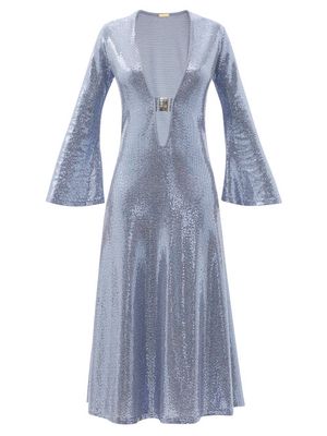 Dodo Bar Or - Jullie Plunge-neck Sequinned-jersey Dress - Womens - Silver Blue