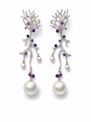 AUTORE 18kt white gold large coral pearl, sapphire and diamond earrings - Silver