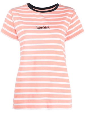 Woolrich striped logo-embroidered T-shirt - White