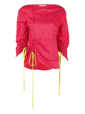 Tory Burch check-print ruched top - Red