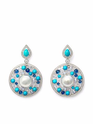 AUTORE 18kt white gold Grotto diamond, sapphire, turquoise and pearl earrings - Silver