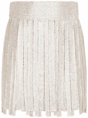 Dolce & Gabbana rhinestone-embellished fringed mini skirt - White