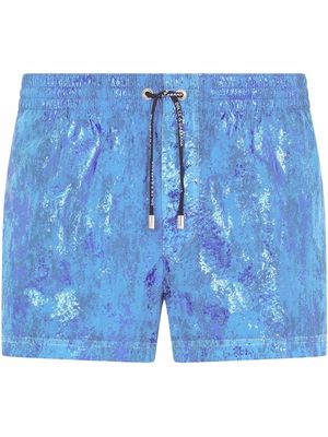 Dolce & Gabbana metallic-print swimming shorts - Blue