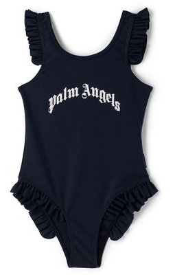 Palm Angels Kids Navy Curved Logo Swimsuit
