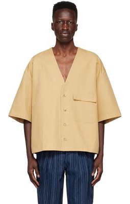 King & Tuckfield SSENSE Exclusive Beige Cotton Short Sleeve Shirt