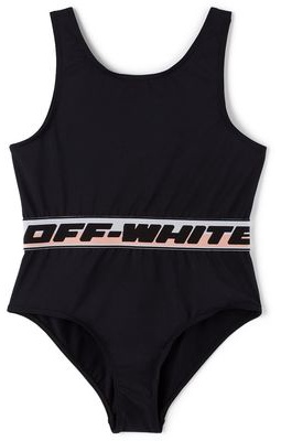 Off-White Kids Black Logo Band One-Piece Swimsuit