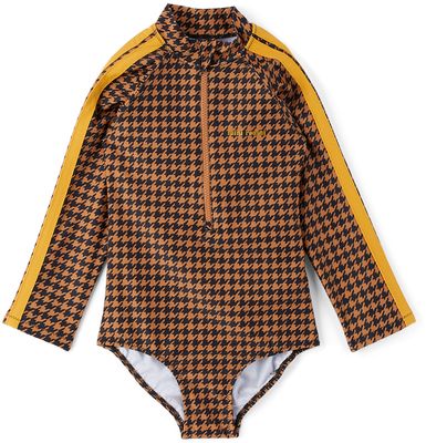 Mini Rodini Kids Brown Houndstooth Long Sleeve Swimsuit