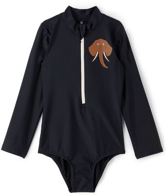 Mini Rodini Kids Black Elephant Long Sleeve Swimsuit