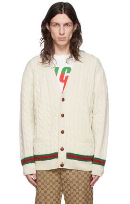 Gucci Beige Cable Knit Web Cardigan