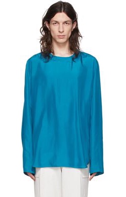 Ermenegildo Zegna Couture Blue Silk Long Sleeve T-Shirt