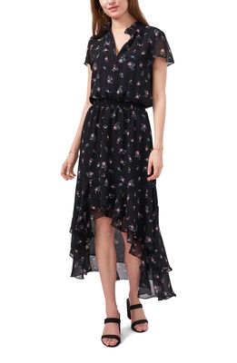 1.STATE Woodland Floral High/Low Dress in Calico Rich Black