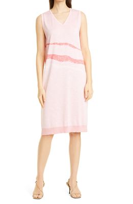 Misook Landscape Knit Dress in Pink Clay/Sugar Coral/White