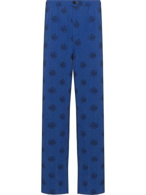Soulland Fadi monogram-print silk trousers - Blue