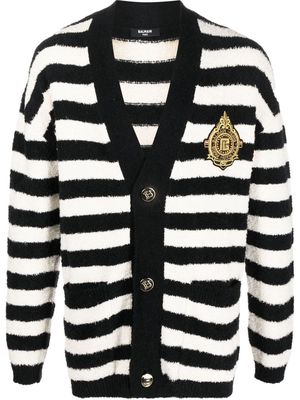 Balmain logo-patch striped cardigan - Black