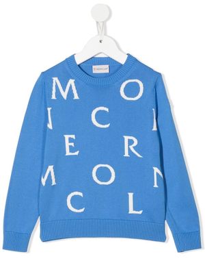 Moncler Enfant logo-embroidered knitted jumper - Blue
