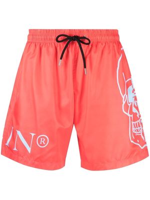 Philipp Plein skull-print logo swim shorts - Red