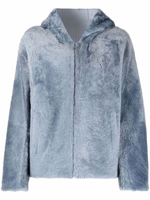 Yves Salomon hooded shearling jacket - Blue