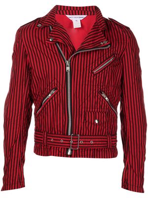 Comme Des Garçons Shirt belted stripe-print biker jacket - Red