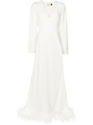 Rixo Jazi feather-trim silk gown - White