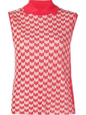 Emporio Armani chevron-knit polo-collar vest - Red