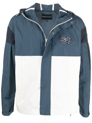 Emporio Armani logo patch hooded jacket - Blue