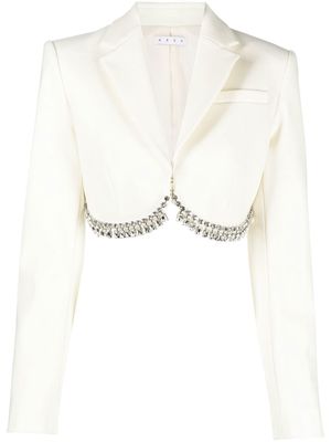 AREA crystal-embellished cropped blazer - White