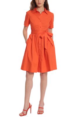 DONNA MORGAN FOR MAGGY Stretch Cotton Shirtdress in Tigerlily