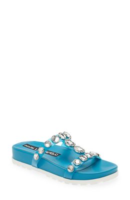 Karl Lagerfeld Paris Belinda Embellished Clear Slide Sandal in Blue