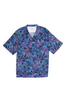 Original Penguin Floral Short Sleeve Button-Up Camp Shirt in Aquarius