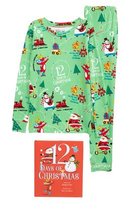 Books to Bed Hatley Kids' Christmas Cotton Fitted Two-Piece Pajamas & Book Gift Set in Green