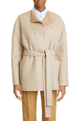 BURBERRY Ennis TB Monogram Detail Wool & Cashmere Wrap Jacket in Soft Fawn Ip Pttn