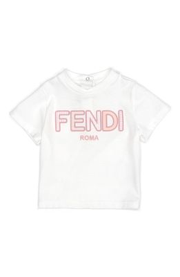 Fendi Logo Embroidered T-Shirt in White/Pink