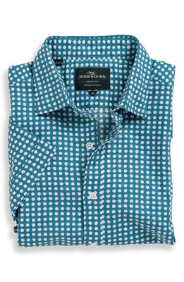 Rodd & Gunn Harp Glacier Dot Short Sleeve Linen & Cotton Button-Up Shirt in Teal