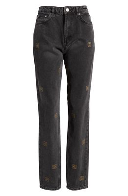 AMENDI Rosie Embroidered Straight Leg Jeans in Black Gold Print