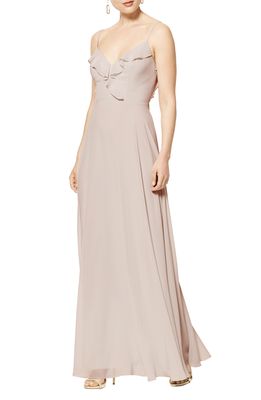 Levkoff Lattice V-Back Chiffon Gown in Frost Rose